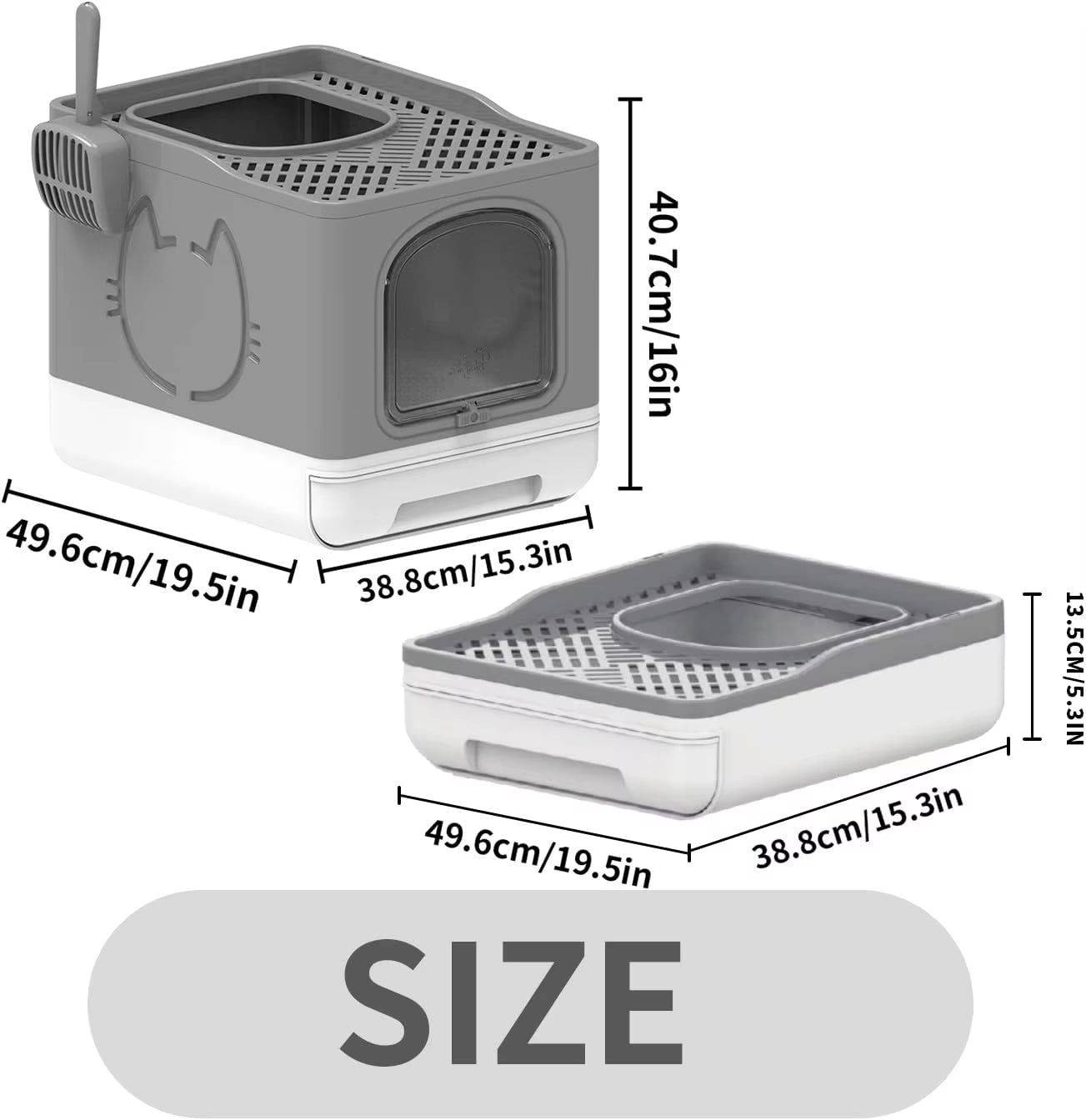AFP Large Space Detachable Semi-Closed Enclosure Cat Toilet Furniture Grey Sand Color Foldable Cat Litter Box with Top Entrance